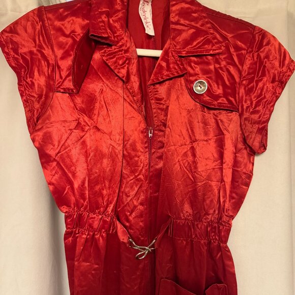 Vintage 1970s/80s Frederick's of Hollywood Red Satin Disco Jumpsuit - Picture 2 of 6